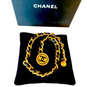 CHANEL Leather Chain CC Medallion Cufflinks Bracelet (Circa 1993)